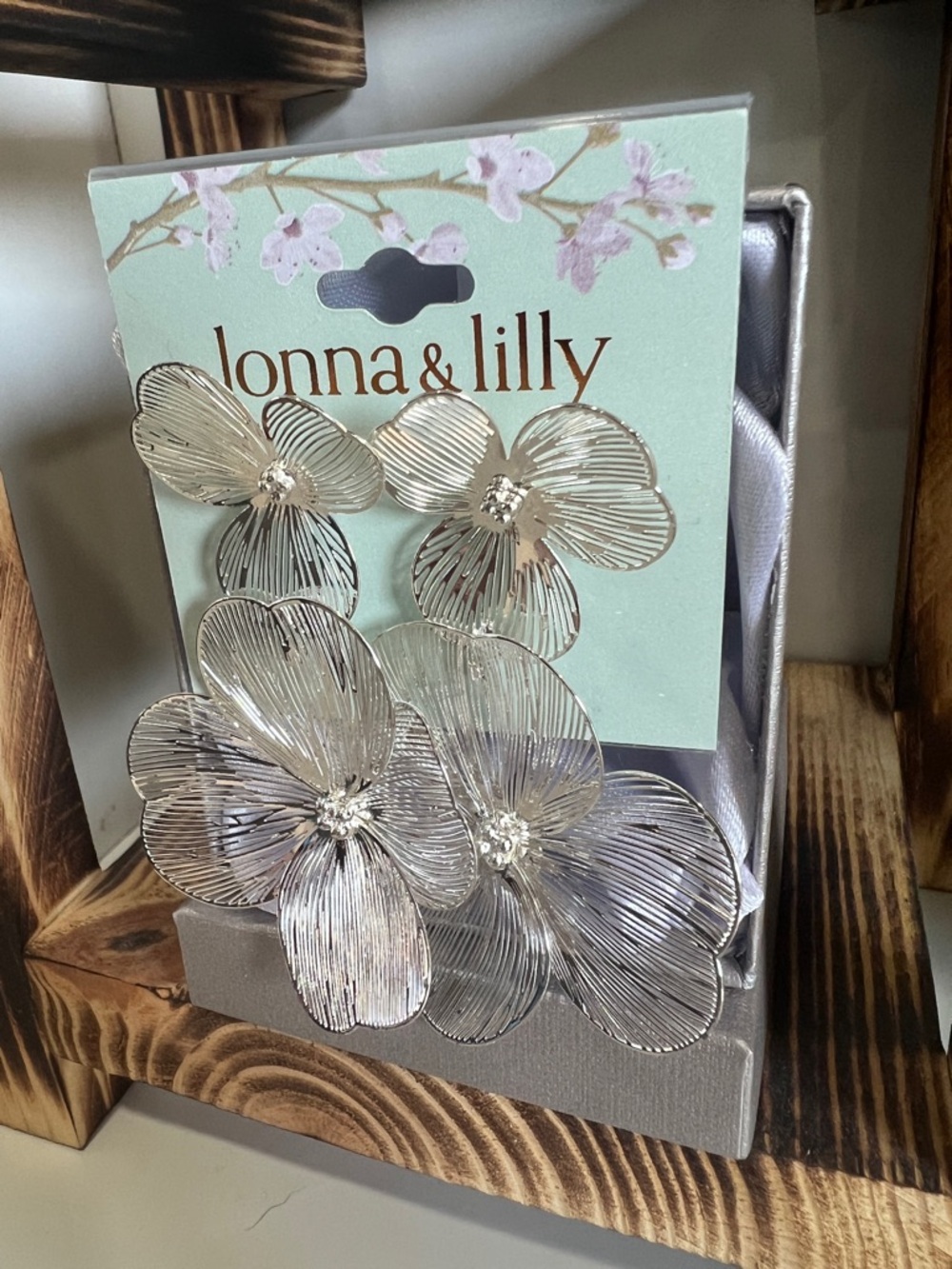 lonna & lilly Silver Floral Statement Earrings - Picture 2 of 3